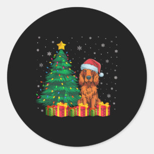 Adesivo Redondo Noel Noel Hat, Setter Irlandês, Cão de Natal L
