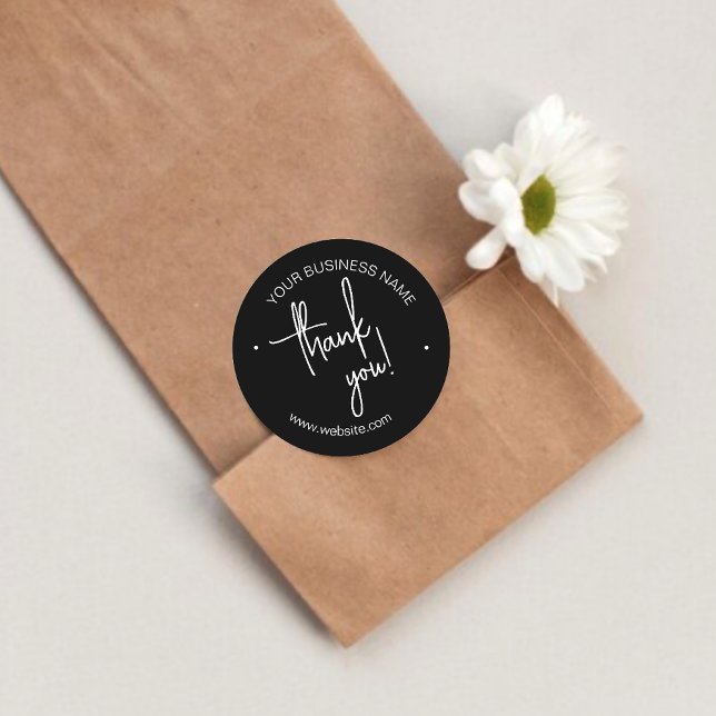 Adesivo Redondo Noir Black Scripting Business Obrigado (Criador carregado)