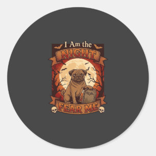 Adesivo Redondo Noite Am Me Doeu Halloween Pug Lua Lápide