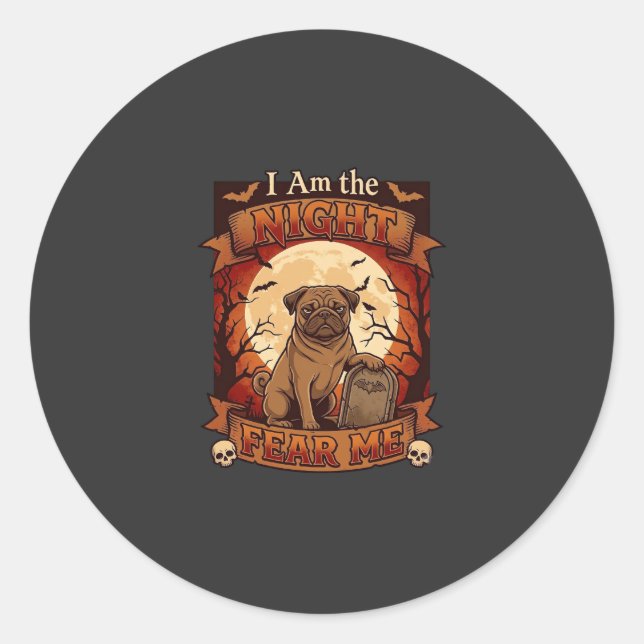Adesivo Redondo Noite Am Me Doeu Halloween Pug Lua Lápide (Frente)