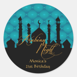 Adesivo Redondo Noite Árabe, Festa de aniversário Stickers