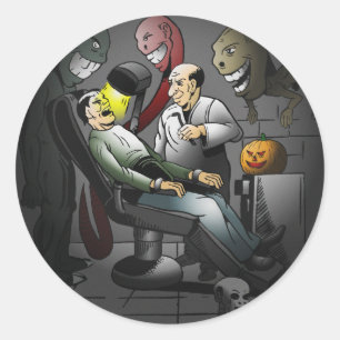 Adesivo Redondo Noite assustadora de Halloween no dentista