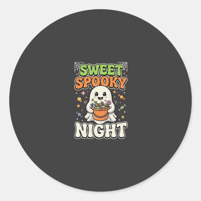 Adesivo Redondo Noite de Caça de Doces de Halloween (Frente)