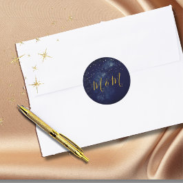 Adesivo Redondo Noite de Dourada Lua do Céu Casamento Azul