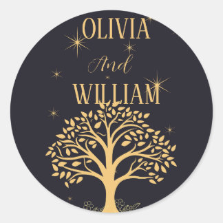 Adesivo Redondo Noite de Elegância: Casamento Azul Escuro