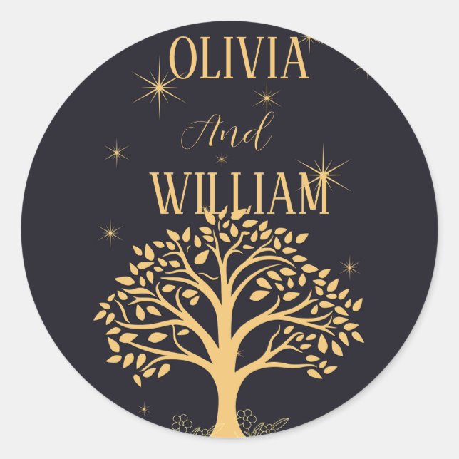 Adesivo Redondo Noite de Elegância: Casamento Azul Escuro (Frente)