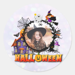 Adesivo Redondo Noite de Halloween de Foto Preta Personalizada