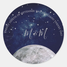 Adesivo Redondo Noite de Prata da Lua do Céu Casamento Azul
