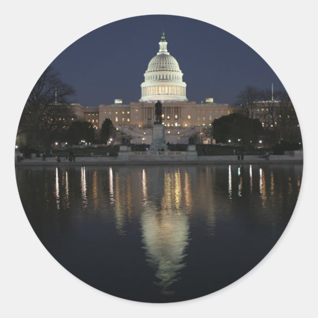 Adesivo Redondo Noite do edifício do Capitólio dos EUA (Frente)