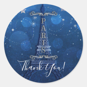 Adesivo Redondo Noite em Paris sob as Estrelas Festa Azul Prata