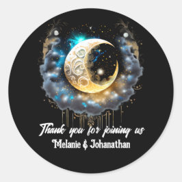 Adesivo Redondo Noite estrelada crescente lua azul escura chic
