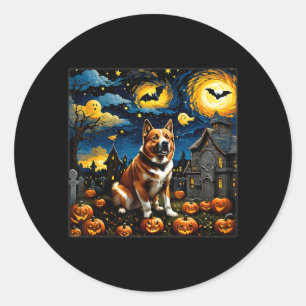Adesivo Redondo Noite Estrelada de Akita de Halloween Assustador