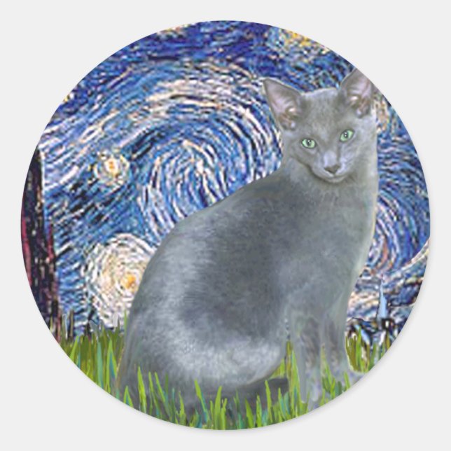 Adesivo Redondo Noite Estrelada - gato Azul Russo 2 (Frente)