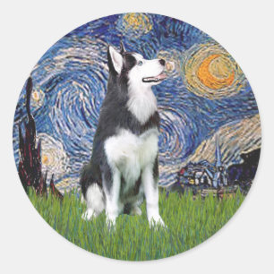 Adesivo Redondo Noite Estrelada - Husky Siberiano #1