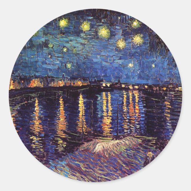 Adesivo Redondo Noite estrelada sobre o Rhone por Van Gogh (Frente)