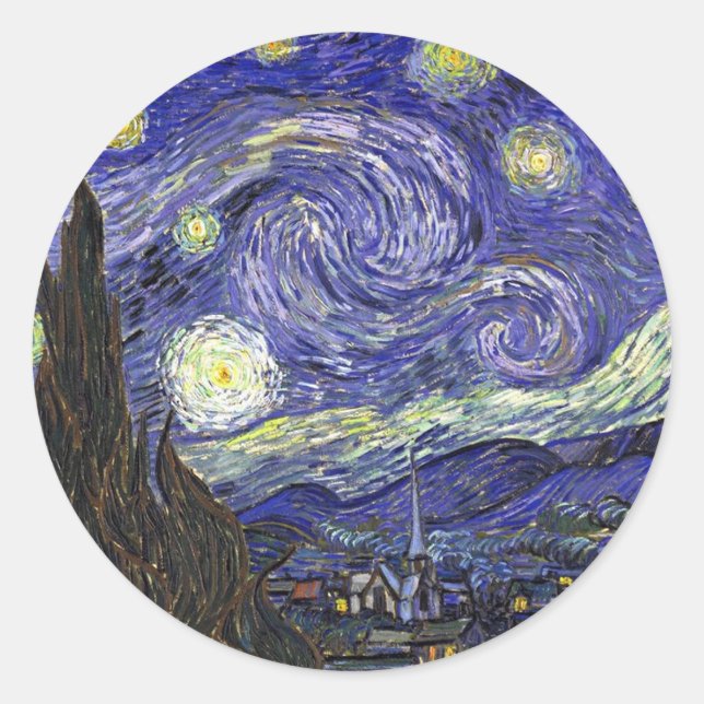 Adesivo Redondo Noite Estrelada, Vincent Van Gogh. (Frente)