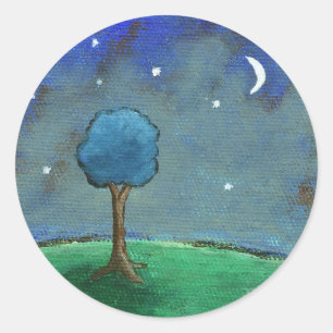 Adesivo Redondo Noite estrelado, a árvore abstrata da paisagem