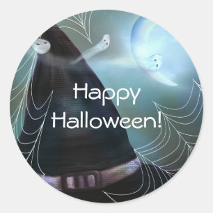 Adesivo Redondo Noite Fantasmagórica das Bruxas Feliz Halloween Fa