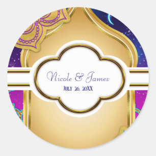 Adesivo Redondo Noites Árabes de Lua Azul Glam Dourado Roxo Casame