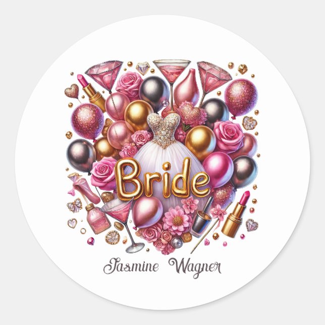 Adesivo Redondo Noiva adicionar nome Casamento (Frente)