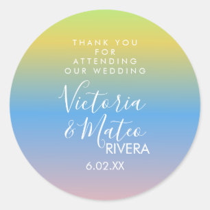 Adesivo Redondo Noiva Arco-íris Ombre Amarelo Azul Rosa Casamento 