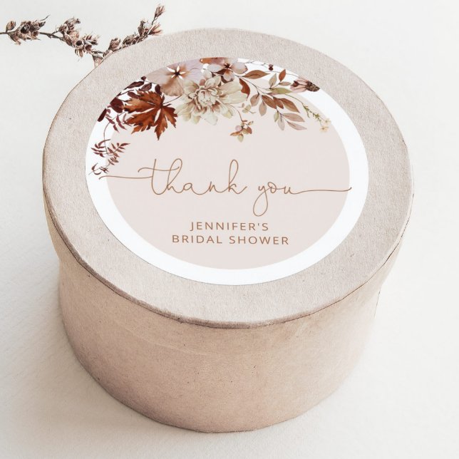 Adesivo Redondo Noiva boêmio de outono folhas chá de panela (Criador carregado)