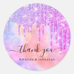 Adesivo Redondo Noiva Branca Sweet16th Rosa Holográfico Brilho