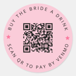 Adesivo Redondo Noiva Compra Um Drink Para A Noiva Código QR Rosa