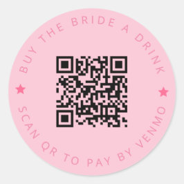 Adesivo Redondo Noiva Compra Um Drink Para A Noiva Código QR Rosa