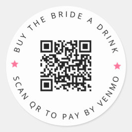 Adesivo Redondo Noiva Compra Um Drink Para A Noiva Código QR Rosa