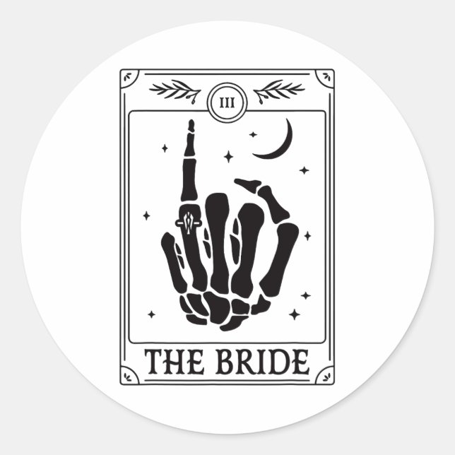 Adesivo Redondo Noiva Coven Mão de Esqueleto Gótico Despedida de S (Frente)