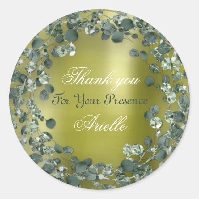 Adesivo Redondo Noiva de Aniversário de Eucalipto Obrigada Cottage (Frente)