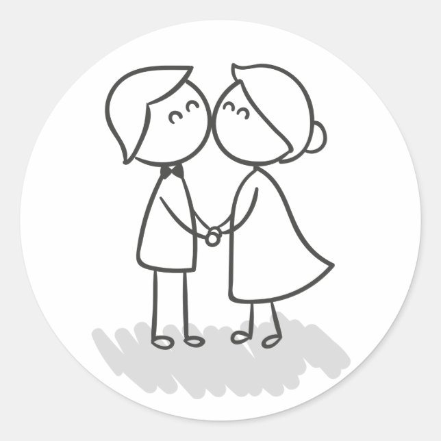 Adesivo Redondo Noiva De Cartoon E Amor De Casamento Negro E Branc (Frente)