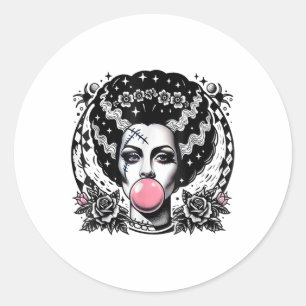 Adesivo Redondo Noiva De Frankenstein Bubblegum Monster Halloween