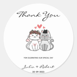 Adesivo Redondo Noiva De Gato Bonita E Casamento De Noite Obrigado