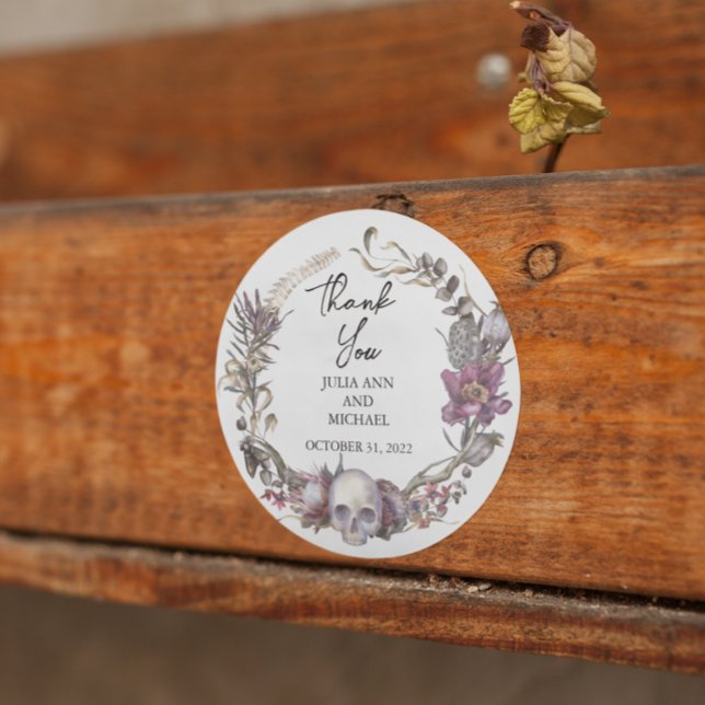 Adesivo Redondo Noiva de Halloween Floral Crânio Obrigado (Criador carregado)