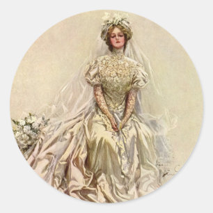 Adesivo Redondo Noiva do Victorian do vintage, retrato nupcial