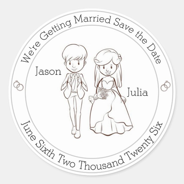 Adesivo Redondo Noiva e grupo bonitos Salvar a data (Frente)