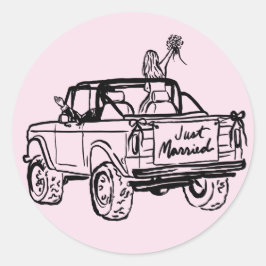 Adesivo Redondo noiva e noiva num SUV recem casados