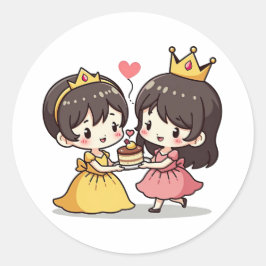 Adesivo Redondo Noiva e Noivo Kawaii Fofo - Tema de Conto de Fadas