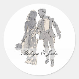 Adesivo Redondo Noiva e Nomes Personalizados do Grupo