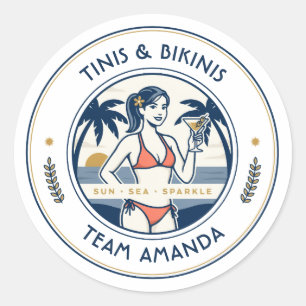 Adesivo Redondo Noiva Equipe Tinis & Bikinis Praianos Elegantes
