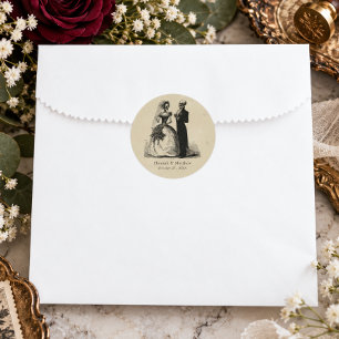 Adesivo Redondo Noiva Esqueleto Casamento Preto Toile Tânico Gótic
