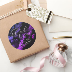 Adesivo Redondo Noiva está no céu cor-de-rosa azul de festa de cas