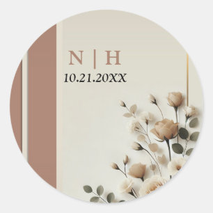 Adesivo Redondo Noiva Floral Neutra Mousse Mocha
