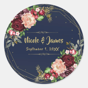 Adesivo Redondo Noiva Floral Ousada de Outono em Azul Naval, Doura
