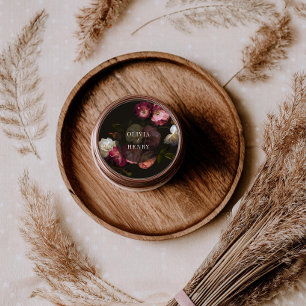 Adesivo Redondo Noiva Floral Sombria Casamento Romântico Escuro Bu