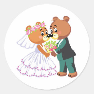 Adesivo Redondo noiva fofa e noivo ursinhos design casamento
