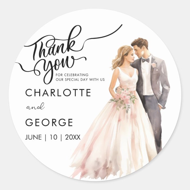 Adesivo Redondo Noiva Noivo Casamento Obrigado Parte de Trás Aquar (Frente)