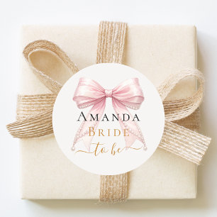 Adesivo Redondo Noiva para ser laço rosa pérolas elegante despedid